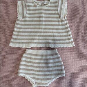 Rylee + Cru Cream and Tan Striped Knit Diaper Cover Set